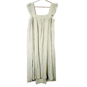 A New Day Green Stripe Linen Ruffle Accent Sleeveless Maxi Dress Size XL NWT